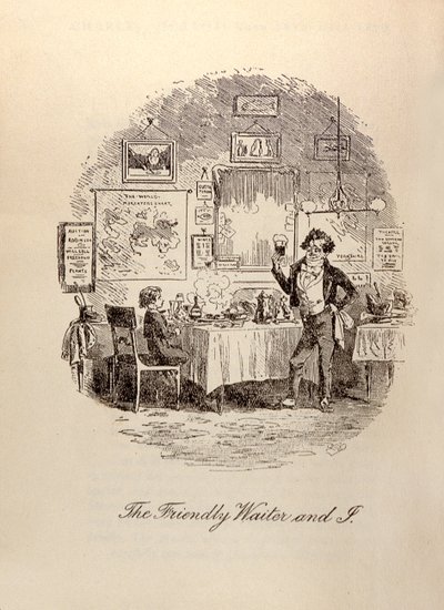 Charles Dickens'ın (1812-70) 'David Copperfield' kitabından 'The Friendly Waiter and I', by Hablot Knight Browne